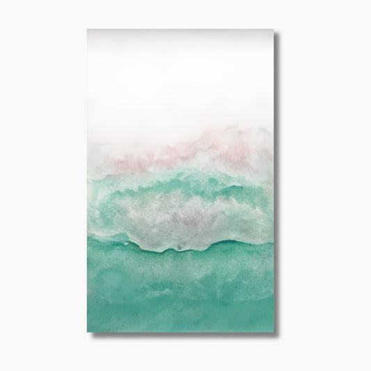 Abstract painting inspired by a beach aerial view with coastal colours and textures — limited edition numbered fine art print.