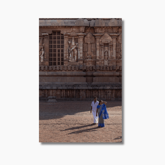 Couple standing together at Brihadisvara Temple, India — limited edition fine art cultural wall art print.