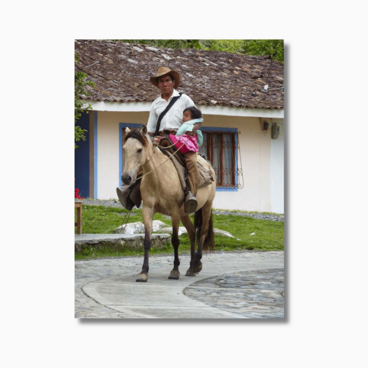 Two people walking side by side across a Colombian street — representing generational connection in a limited edition fine art photography print.