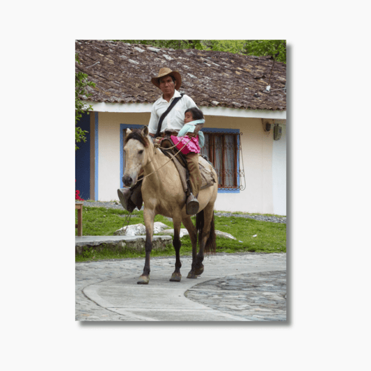 Two people walking side by side across a Colombian street — representing generational connection in a limited edition fine art photography print.