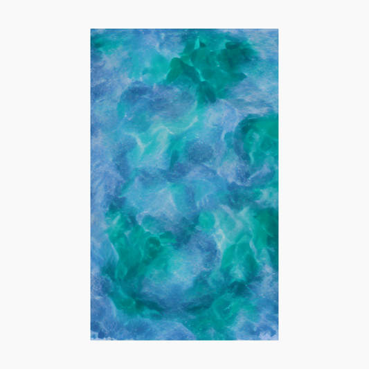 Ocean-inspired abstract painting with aerial movement and soft blue tones — limited edition numbered fine art print.