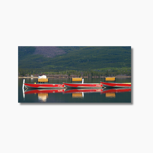 Two people sitting quietly at Pyramid Lake, Alberta — limited edition fine art landscape and couple photography wall print.