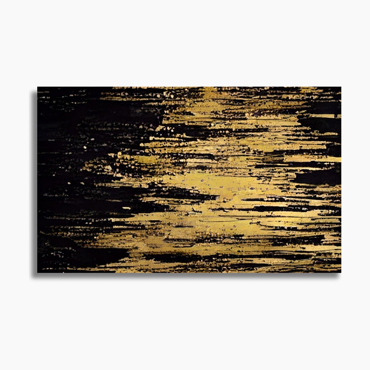 Raining Gold abstract wall art displayed in a modern, luxurious interior with warm metallic accents.