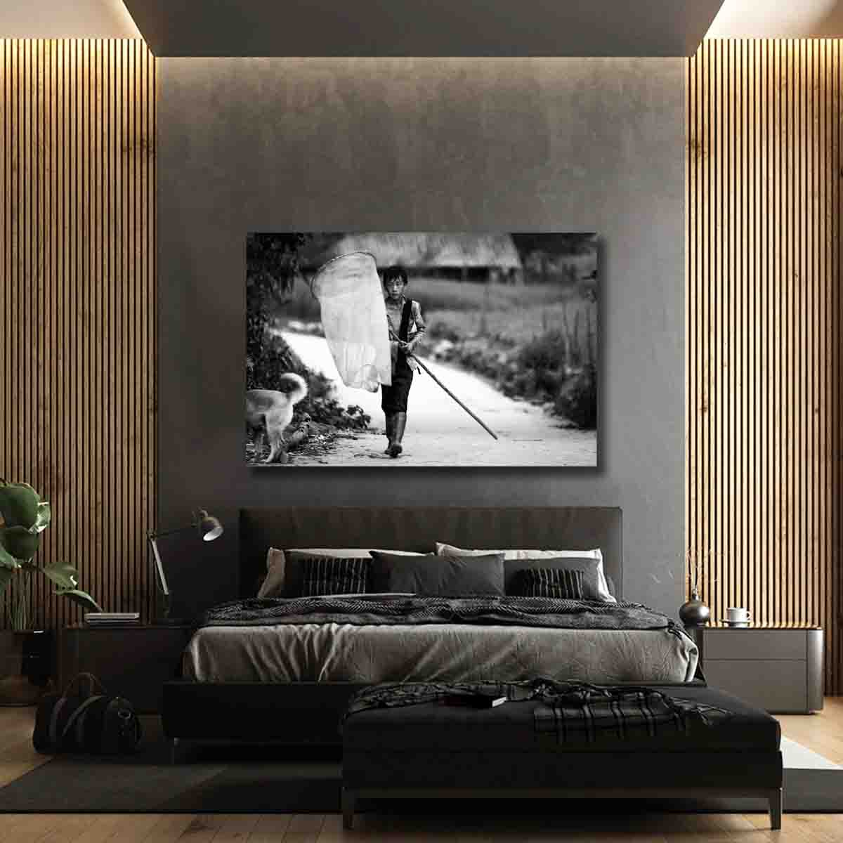 Sapa village lifestyle photography print displayed in a natural, earthy-toned interior as cultural wall art.