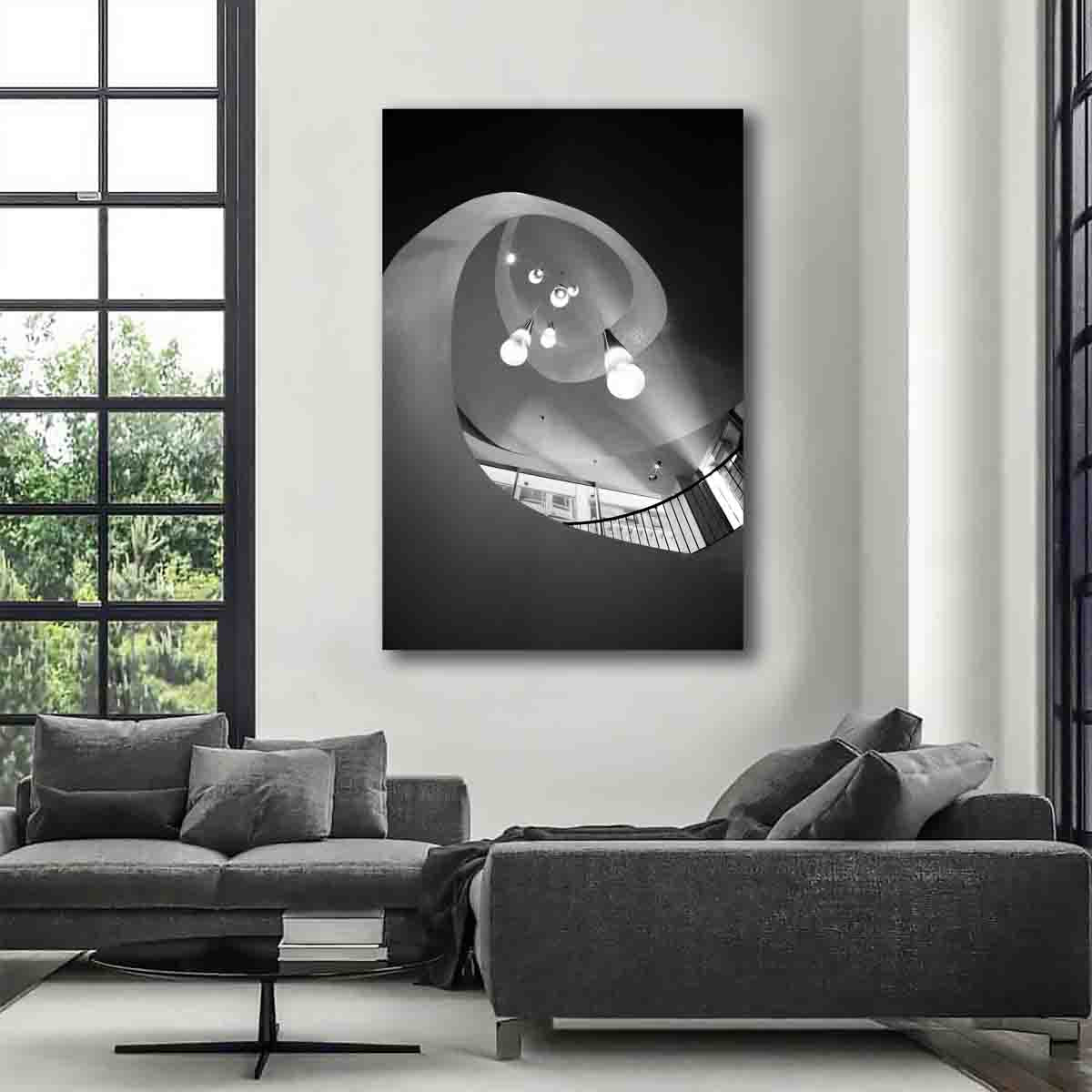 Sydney spiral staircase with pendant lights displayed in a modern architectural interior.