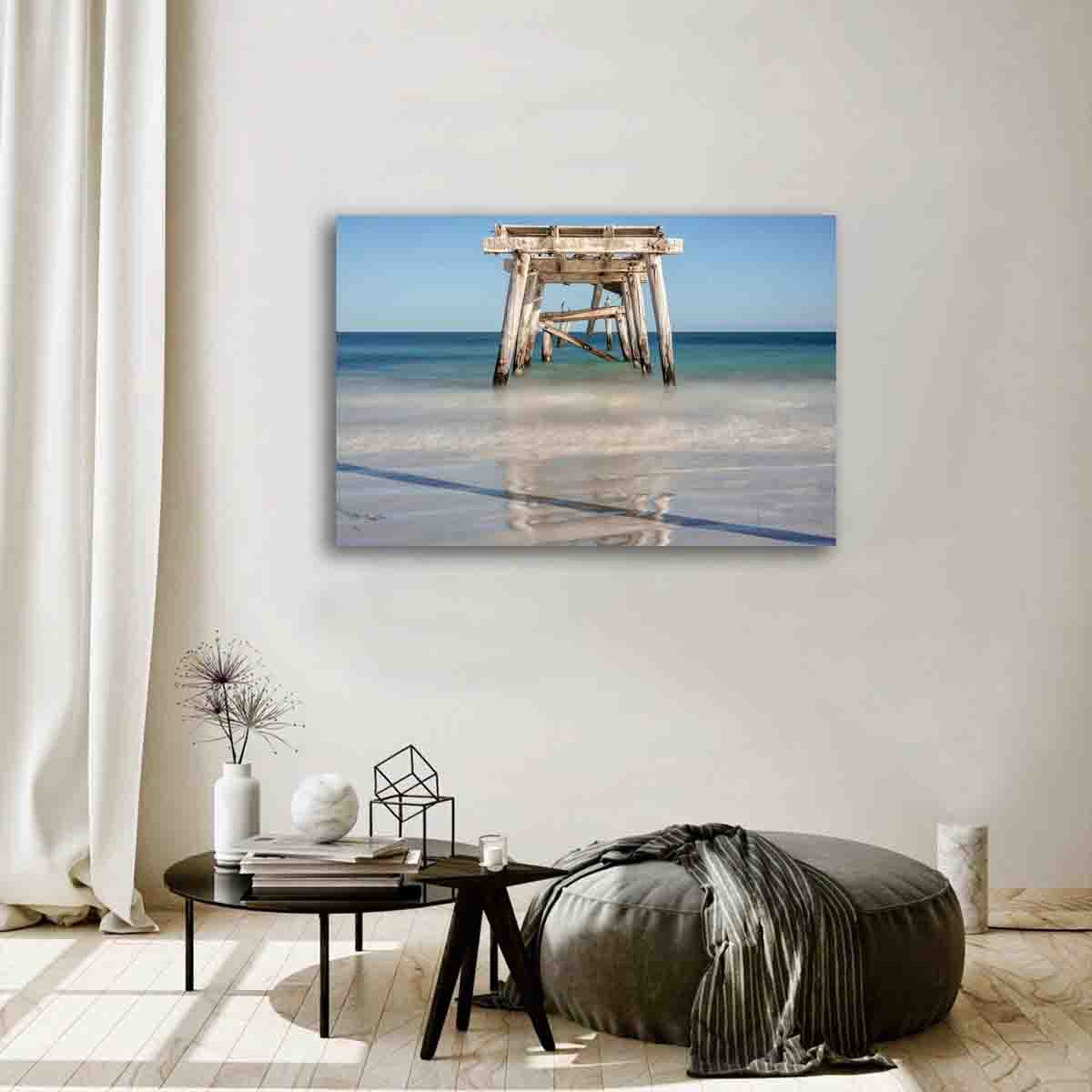 Photograph of the historic Eucla Jetty extending into the turquoise waters of Western Australia, captured as a limited edition coastal wall art print