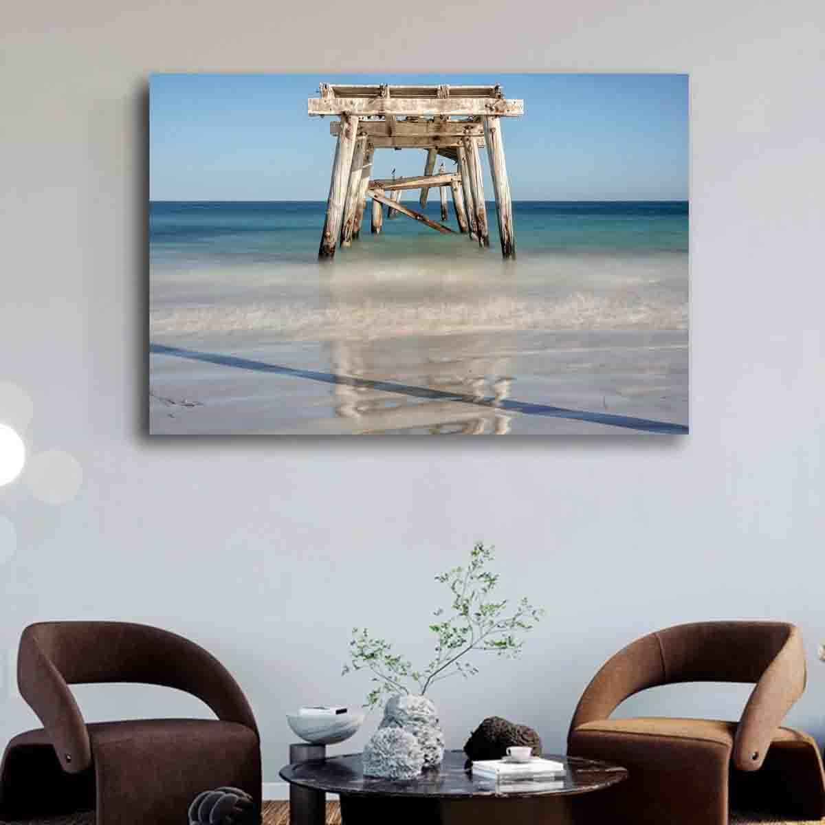 Photograph of the historic Eucla Jetty extending into the turquoise waters of Western Australia, captured as a limited edition coastal wall art print