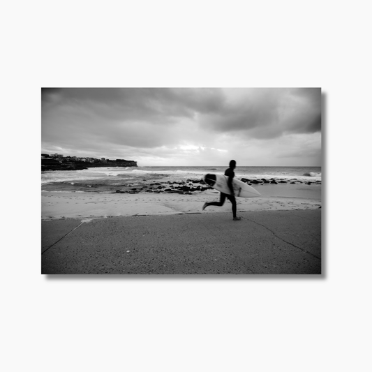 Surfer running along the path at sunrise at Bronte Beach, Sydney — limited edition coastal photography print.